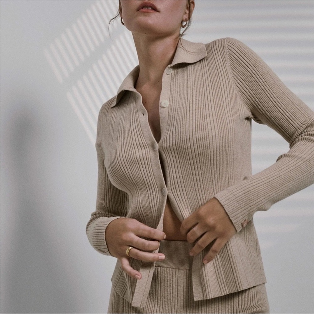 Lunya Cozy Cotton Silk Variegated Rib Cardigan Women’s Size XS In Adagio Cream